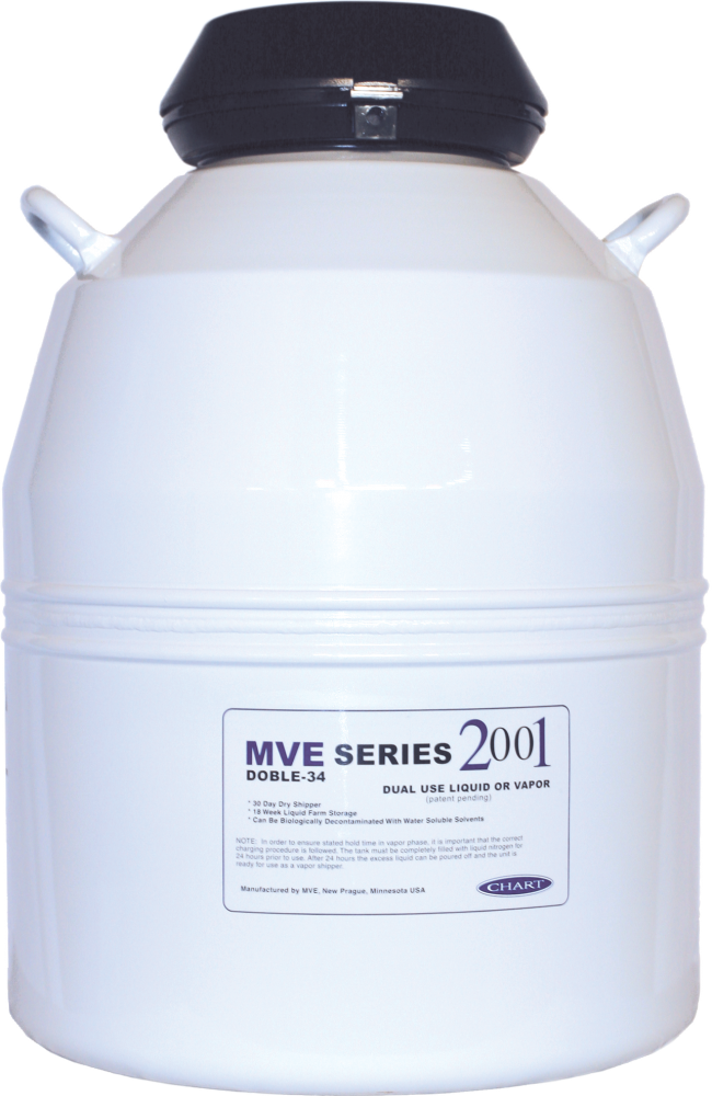 Doble 34 Aluminum Cryogenic Dewar/Cryoshipper with QWick Technology (32L / 2100 x 1/2cc Straws