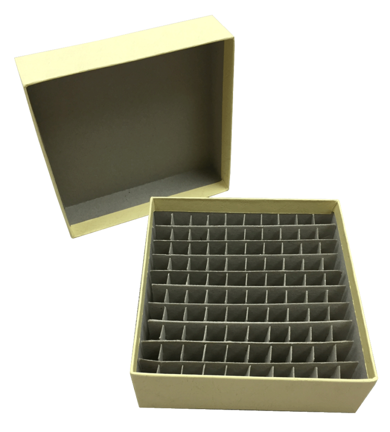 Standard Yellow 2" Fiberboard Boxes With 100 Cell Dividers (Qty of 50) Biomedical Solutions