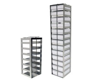 Aluminum Mini Vertical Rack with 3 Mini Boxes & Cell Dividers - 10 Boxes  High