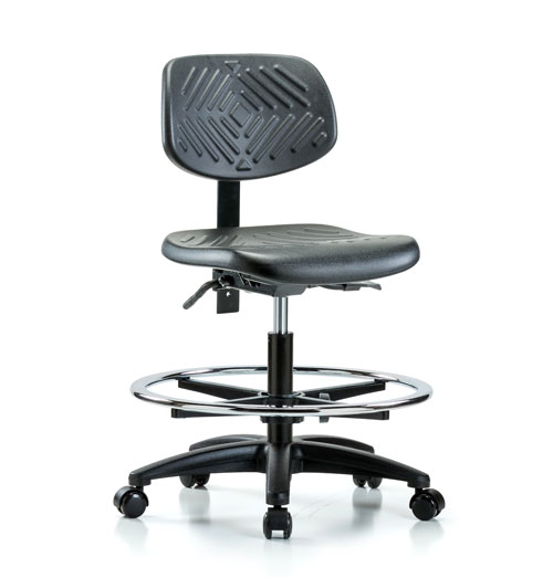 Thomas ECOM VHBCH-CR-T0-A1-CF-RG-c8540 Black Vinyl High Bench Height Chair with Chrome Base and without Tilt Glides Thomas Scientific 1178A94EA Adjustable Arm Chrome Foot Ring 