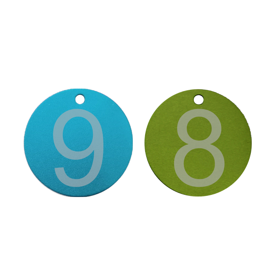 Anodized Aluminum Round Keychain Identifier for Freezer Racks with Numbers (Colored)