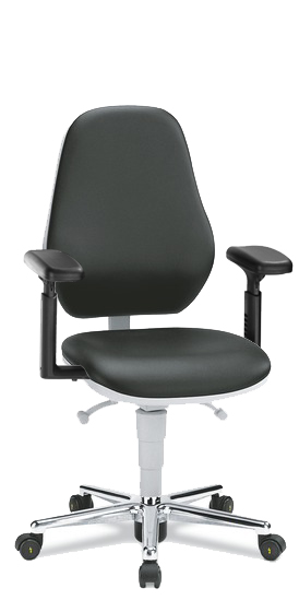 Bimos Cleanroom Basic Laboratory Chair 9145 | Desk Height | Freewheeling Casters | Black Vinyl w/ 4D Arms