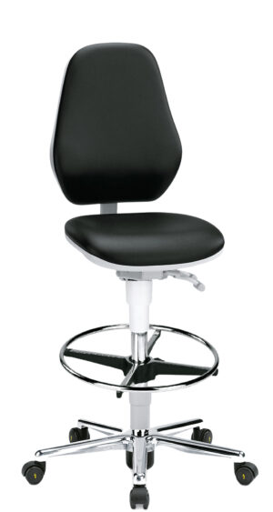 Bimos Cleanroom Basic Laboratory Chair 9145+ | Desk to Bench Height | Freewheeling Casters | Black Vinyl & Footring